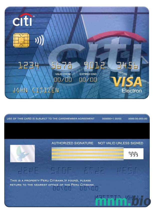 Peru Citibank visa electron karta przykład w formacie PSD